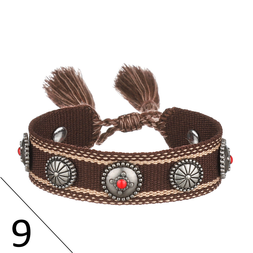 Wholesale Creative Rivet Alloy Woven Bracelets